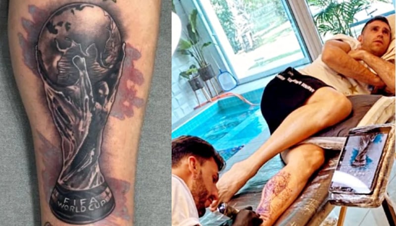 Dibu Martínez presume su nuevo tatuaje de la Copa del Mundo