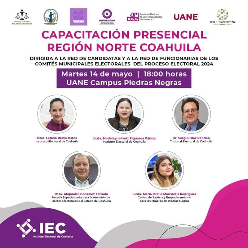 IEC capacitará a Comités Municipales Electorales del norte de Coahuila
