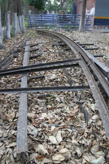 La alberca presenta un estado deprimente, llena de agua sucia, rodeada de hojas secas que dejó el otoño pasado y no han sido recogidas aún, las sillas y mesas del área de atención al público aparecen tiradas, al exterior dejaron abandonados unos tramos de riel y lo que eran las antiguas puertas de acceso a este paseo.