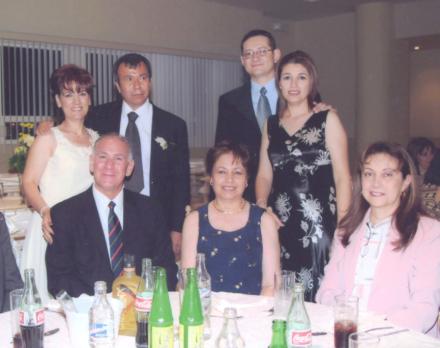 Jesús Gerardo Torres, Angélica Padilla de Torres, Luis Manuel Montoya, Mónica López de Montoya, Rubén López, Patricia de López, Luis Manuel Montoya y Leticia de Montoya, en pasadi banquete de boda.