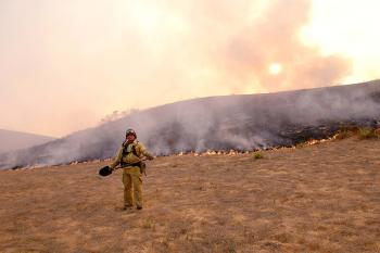 Sin embargo, las altas temperaturas que se registran estos días en la zona, en torno a los 32 grados centígrados de media, y la falta de humedad, así como la presencia de los vientos de Santa Ana, procedentes del desierto, juegan a favor del fuego.