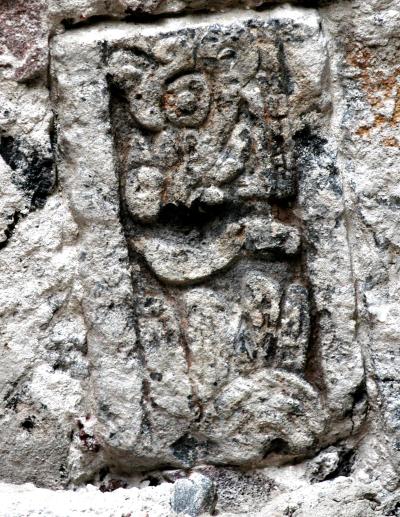 Aspecto del muro encontrado en la calle de Argentina número 8, en el centro histórico de la ciudad de México; donde sobresalen talladas dos cabezas de serpiente y que posiblemente data de un período de tiempo entre 1486 y 1502, según las investigaciones de los arqueólogos del programa de arqueología urbana, del Instituto Nacional de Antropología e Historia.