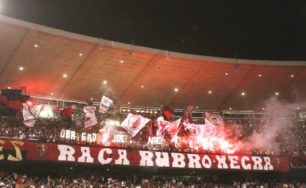 Hinchas del Flamengo de Río celebran la salida del entrenador Joel Santana.