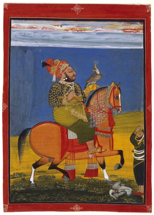 'Kunwar Anop Singh de Devgarh a caballo con un halcón', atribuido a Bakhta, 1776, que forma parte de la exposición 'El retrato indio 1560-1860' que se inaugura en la National Portrait Gallery de Londres donde se muestra la rica y compleja historia de la India a partir de 60 retratos pintados durante tres siglos, entre el imperio Mughal del siglo XVI hasta la colonización británica del siglo XIX.