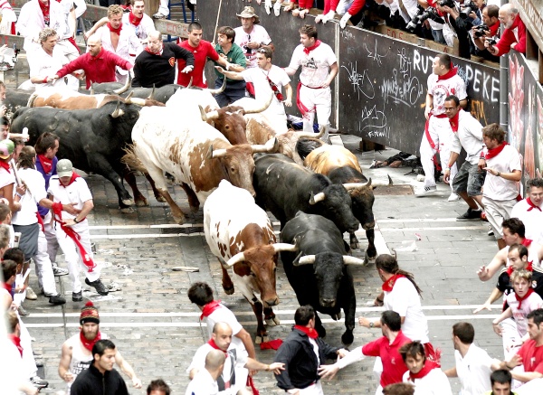 Los toros de la ganadería de Torrestrella inauguraron hoy en Pamplona (norte de España) los encierros de las populares 'Fiestas de San Fermín' con una carrera limpia y rápida, en la que, fuera de las típicas caídas, no hubo heridos por asta de toro.