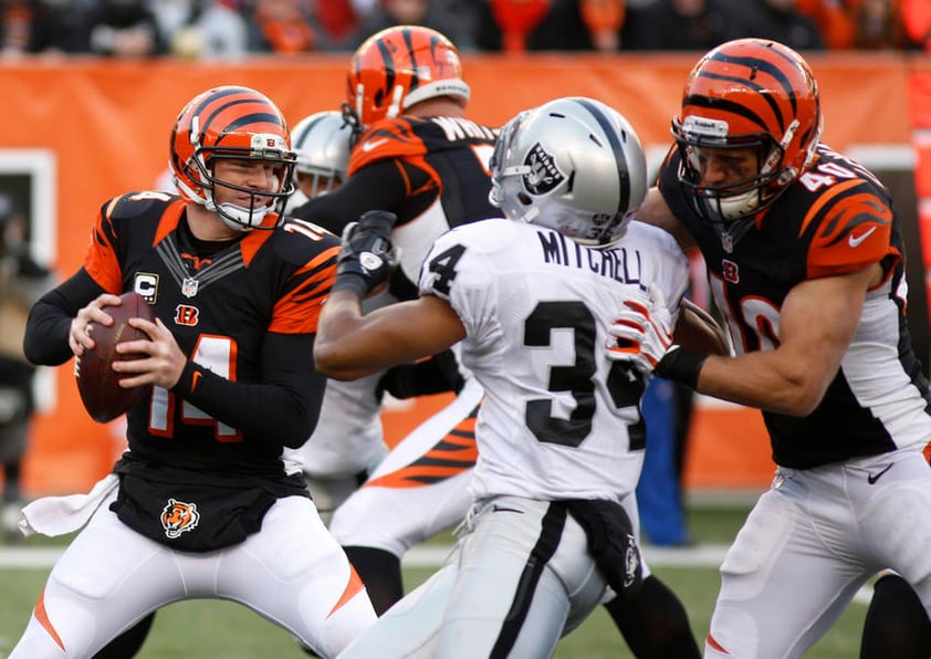 MALTRATAN A PALMER |OAKLAND 10-34 CINCINNATI| El regreso a casa de Palmer fue desastroso. Andy Dalton lanzó tres pases de anotación, frente a una terrible defensa de los Raiders, y los Bengalíes le mostraron a su exquarterback que lo han dejado atrás.