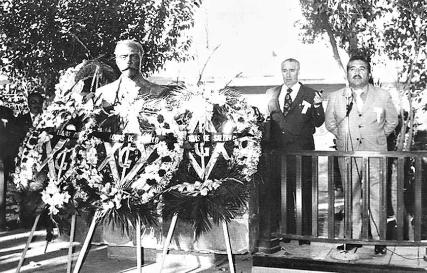 Jesús Garibaldi Olivas en Saltillo, Coahuila, el 25 de noviembre de 1973, en el Centenario del nacimiento de Francisco I. Madero.