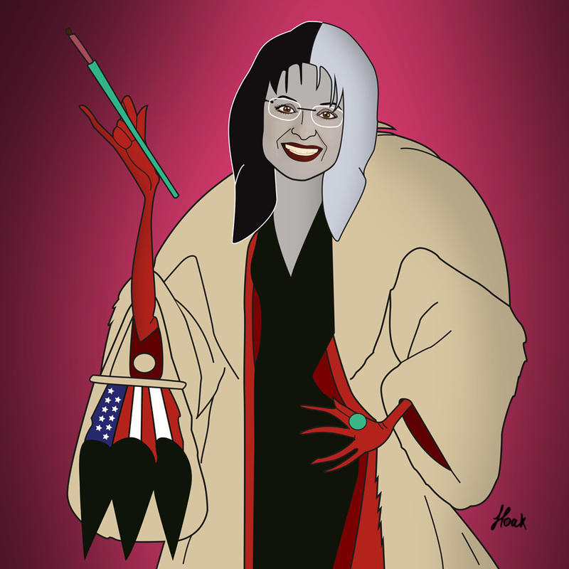 Sarah Palin fue caracterizada como la famosa Cruella De Vil, villana de la cinta 101 dálmatas.