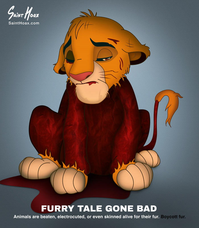 El proyecto llamado "Furry Tale Gone Bad" (Historia peluda que salió mal) muestra una serie de imágenes en las que aparecen sin su piel y sangrantes reconocidos personajes como Simba de El Rey León.