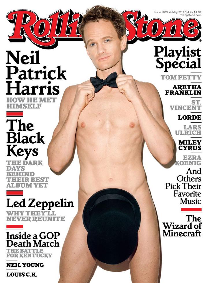 En la edición de mayo de la revista Rolling Stone, el actor Neil Patrick Harris sorprendió al posar sin ropa cubriéndose sólo con un sombrero de mago.