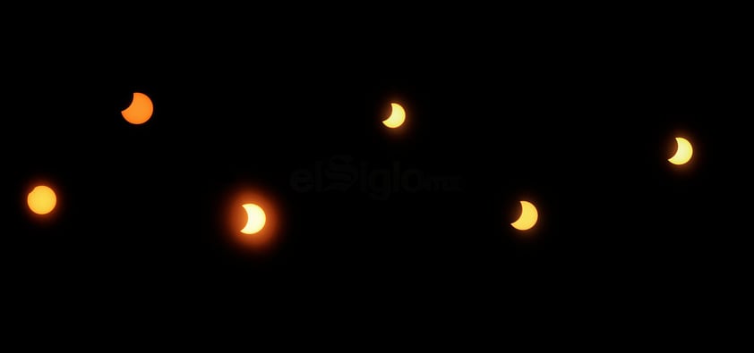 Foto del eclipse solar, cada imagen fue tomada desde Durango con 15 minutos de diferencia entre cada una de ellas.