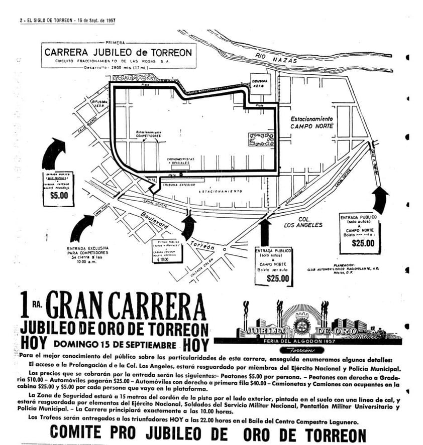 24062018 Plano del recorrido de la Carrera del Jubileo Siglo de Torreón 1957- 09-15.