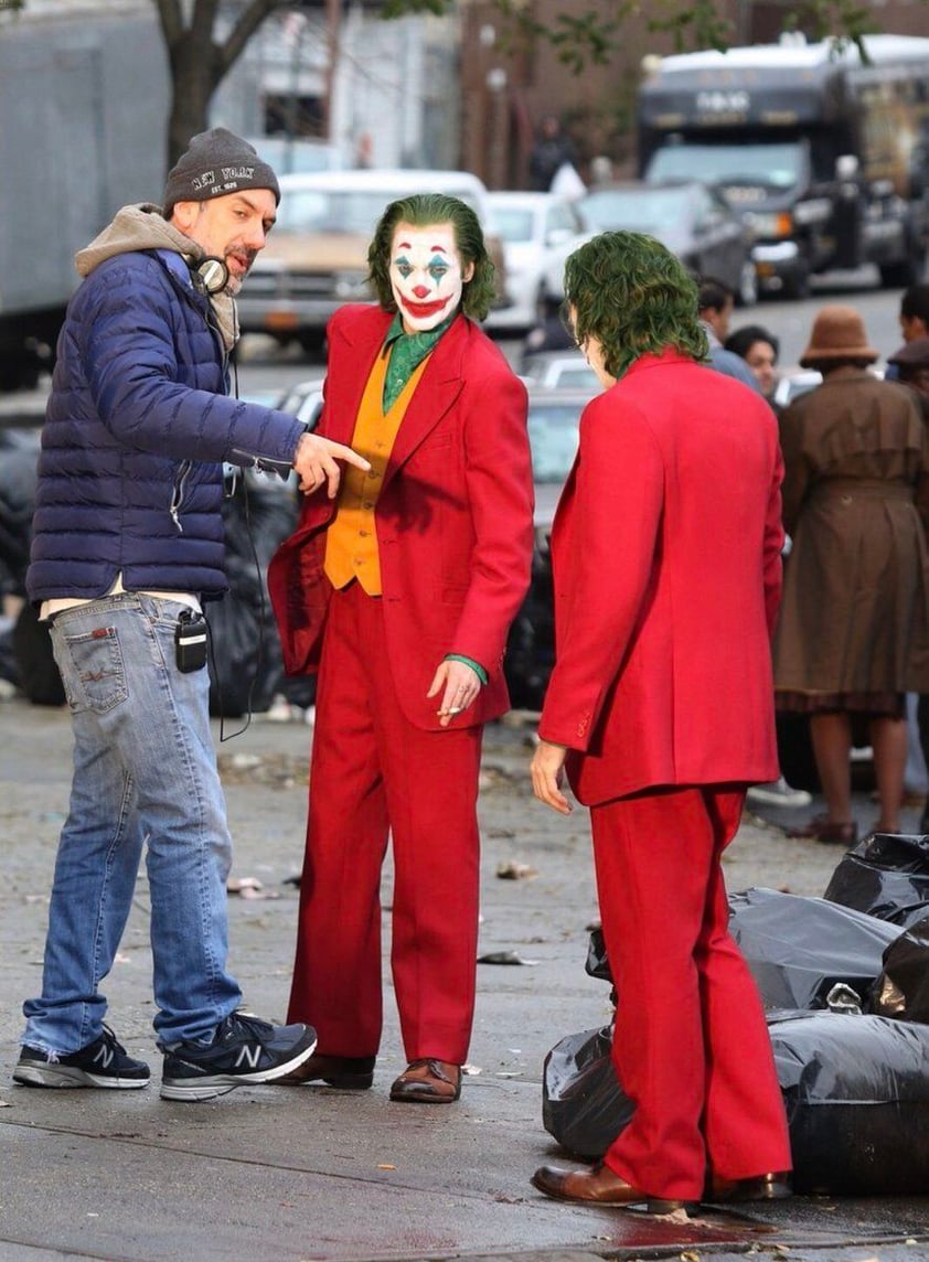 Joaquin Phoenix y su doble en el set de filmación.