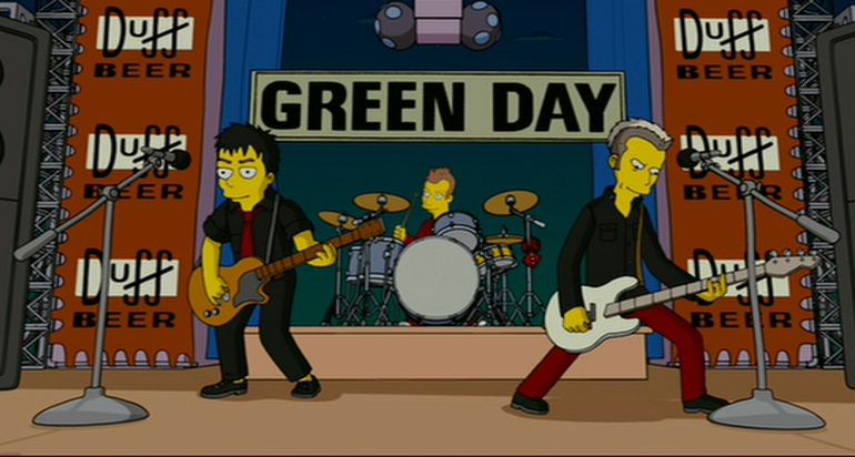 Green Day tuvo su aparición al inicio de la película de Los Simpsons, donde se les ve también parodiando la escena del hundimiento del Titanic.