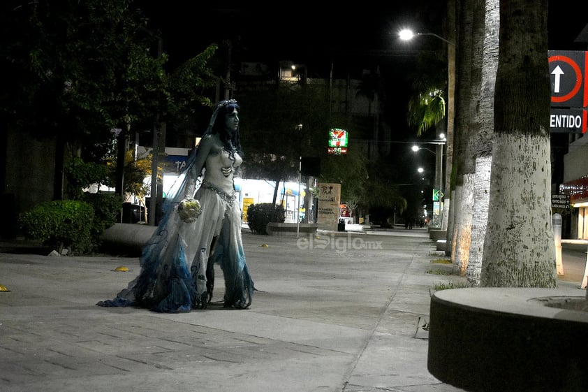 Los materiales que usó son chifón, gasa, fibra de vidrio, flores sintéticas y pintura textil.