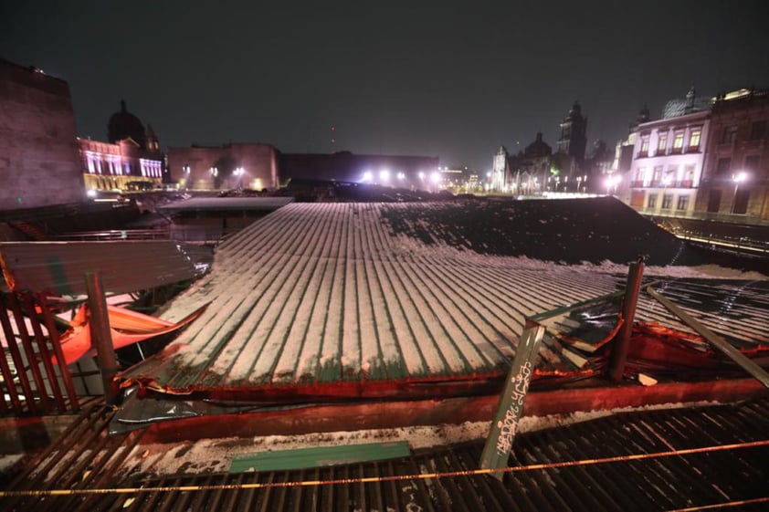 Colapsa por granizo techumbre que resguarda Templo Mayor en CDMX