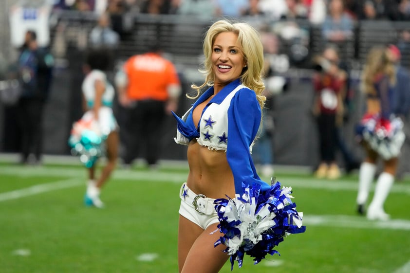 A Dallas Cowboys cheerleader performs during the second half of the Pro Bowl NFL football game between the AFC and the NFC, Sunday, Feb. 6, 2022, in Las Vegas. The AFC won 41-35. (AP Photo/Rick Scuteri)