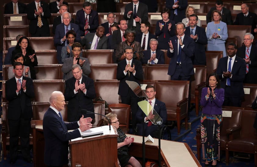 President Joe Biden delivers his State of the Union address to a joint session of Congress at the Capitol, Tuesday, March 1, 2022, in Washington. (Win McNamee, Pool via AP)