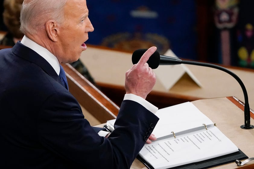 President Joe Biden delivers his first State of the Union address to a joint session of Congress, at the Capitol in Washington, Tuesday, March 1, 2022. (AP Photo/J. Scott Applewhite, Pool)