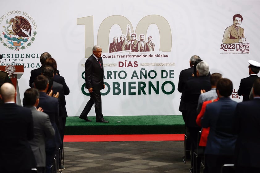 EUM20220412NAC08.JPG 
CIUDAD DE MÉXICO. Presidency/Presidencia-Informe AMLO.- 12 de abril de 2022. El presidente Andrés Manuel López Obrador  ofrece informe a 100 días de su cuarto año de gobierno desde Palacio Nacional. Foto: Agencia EL UNIVERSAL/Diego Simón Sánchez/EELG