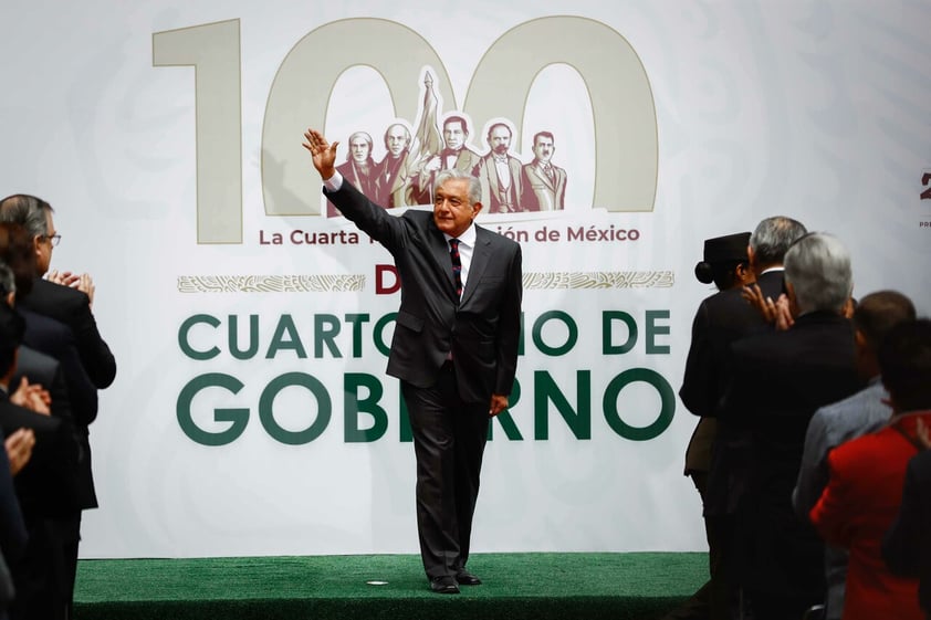 EUM20220412NAC10.JPG 
CIUDAD DE MÉXICO. Presidency/Presidencia-Informe AMLO.- 12 de abril de 2022. El presidente Andrés Manuel López Obrador  ofrece informe a 100 días de su cuarto año de gobierno desde Palacio Nacional. Foto: Agencia EL UNIVERSAL/Diego Simón Sánchez/EELG