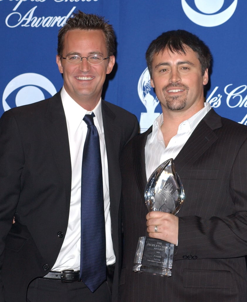 Pasadena (United States), 12/01/2004.- (FILE) - Actors Matthew Perry (L) and Matt LeBlanc take home an Award for The Favorite Television Comedy Series at The 30th Annual People's Choice Awards held at The Pasadena Civic Center in Westwood, California, USA, 11 January 2004 (reissued 29 October 2023). US actor Matthew Perry, known for his role in a tv series 'Friends', has died at his home in Los Angeles on 28 October 2023, at the age of 54, according to Los Angeles Police. EFE/EPA/- *** Local Caption *** 00112821