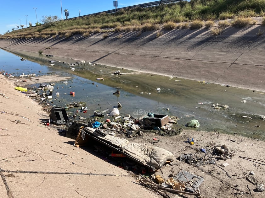 MUY MAL ASPECTO:
Animales muertos, escombro, muebles en pedazos, aunado al agua sucia, es lo que se observa en un buen tramo del canal, del lado de ciudad Lerdo y ese es el paisaje que se observa desde hace muchos años.