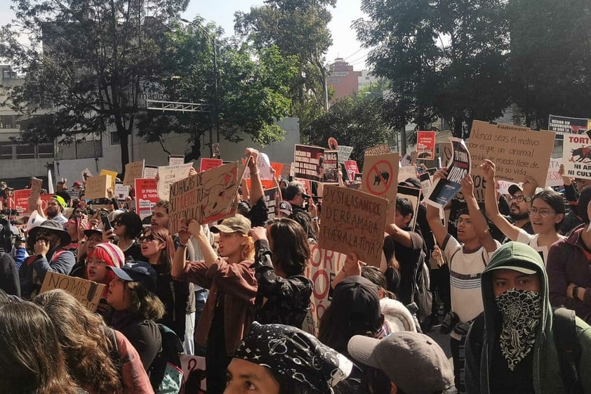 Decenas protestan contra reapertura de Plaza México este domingo