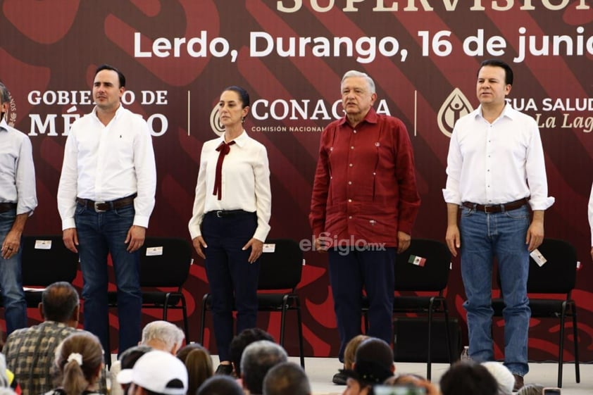 López Obrador, Sheinbaum y gobernadores de Coahuila y Durango supervisan Agua Saludable