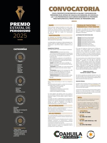 PUBLICACIONENELPERIODICOELSIGLODETORREONDELACAMPAACONVOCATORIAPREMIOESTATALDEPERIODISMO2025SEGOBMAYO2025Del01al07demayo20251560886pag