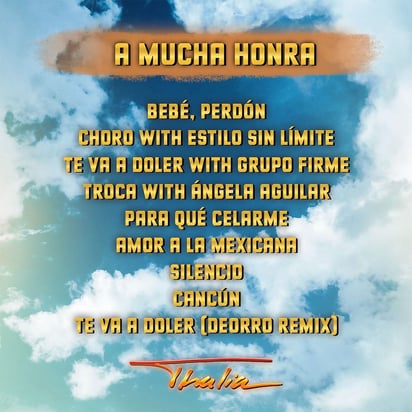 Tracklist del álbum A mucha honra de Thalía. 