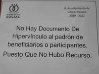 Esta es la leyenda que aparece en el sitio oficial del Ayuntamiento de Gómez Palacio. No han tenido nada que informar.