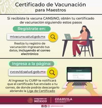 Maestros de Coahuila ya pueden generar certificado de vacunación COVID