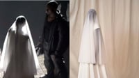 Kim Kardashian y su dramático vestido Balenciaga en el show de Kanye West