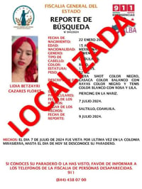 Imagen Localizan a adolescente reportada como desaparecida en Saltillo