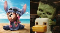 Imagen Chicken Jockey le roba cámara a Stitch; palomitas al aire por un zombi bebé