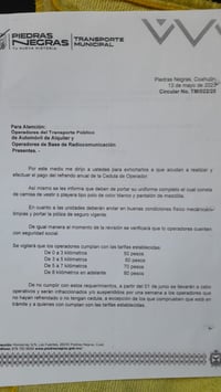 Imagen Notifican a taxistas de Piedras Negras sobre tarifas establecidas