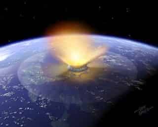 Recreación artística del impacto sobre la Tierra del asteroide Baptistina.