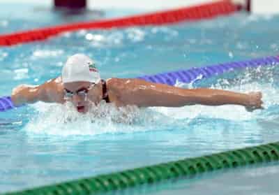 El nadador mexicano Juan José Veloz, durante su prueba en los 200 metros mariposa, terminando en el octavo lugar y 23 general, dentro de las actividades de natación en el Centro Acuático Nacional, en el marco de los XXIX Juegos Olímpicos de Beijing 2008. (Notimex)