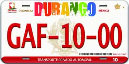 Nueva placa para el estado de Durango, que se utilizará a partir de 2009.
