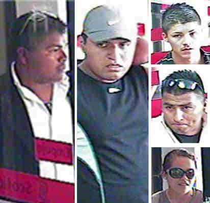 Asaltantes. Estos son los cinco jóvenes que asaltaron ayer la sucursal del banco Scotiabank en bulevar Independencia y calle Zacatecas. CORTESÍA