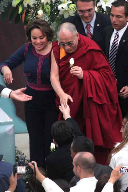 Aspecto durante la conferencia del Dalai Lama, guía espiritual del budismo tibetano ante maestros del SNTE e invitados especiales, en el centro cultural México Contemporáneo Leandro Valle. 