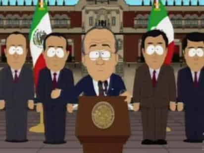 La parodia animada del Presidente Calderón en el episodio de South Park, mientras da su discurso.
