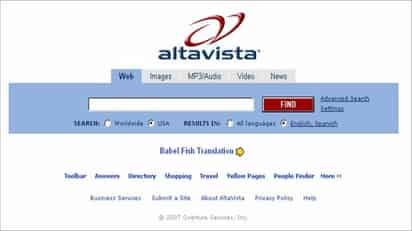 AltaVista comenzó a operar en diciembre de 1995 y pronto compitió con Yahoo, Lycos, Excite y otros hasta finales de la década cuando Google empezó a empujarlos a todos a la casi irrelevancia. ESPECIAL