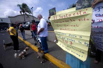 Los dueños de las mascotas con pancartas y gritos demandaron a las autoridades aplicar la Ley de Protección y Bienestar Animal, que sanciona la muerte injustificada de animales. (EFE) 