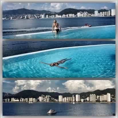 En las imágenes se aprecia a la presentadora de Televisa en bikini en una alberca. En una foto aparece saliendo de la piscina y en otra nadando.