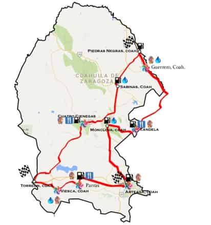  El recorrido arrancará en Torreón con rumbo a Viesca, luego tocará el turno a Parras, Arteaga, Candela, Guerrero y Cuatro Ciénegas. (ESPECIAL)