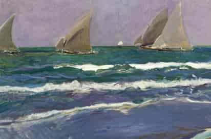 Velas en el mar fue pintado en la Valencia natal de Sorolla y pertenece a una serie de pinturas ejecutadas en el verano de 1908 que muestran playas con barcos y figuras. (ESPECIAL)