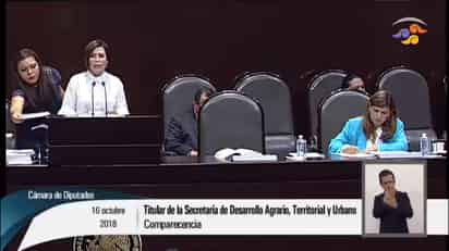 La titular de la Secretaría Desarrollo Agrario, Territorial y Urbano (Sedatu), Rosario Robles Berlanga, comparece este martes ante diputados como parte de la Glosa del Sexto Informa de Gobierno del presidente Enrique Peña Nieto. (ESPECIAL)