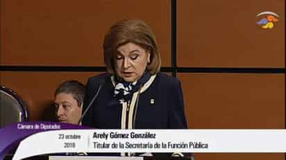 La titular de la Secretaría de la Función Pública (SFP), Arely Gómez González, comparece ante las Comisiones de Transparencia y Anticorrupción, y de Vigilancia de la Auditoría Superior de la Federación de la Cámara de Diputados. (ESPECIAL)